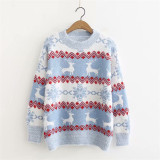Women Ugly Christmas Sweaters Wave Line Deers Pullover Loose Knitted Sweaters Tops
