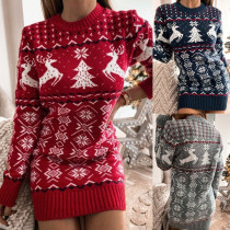 Women Ugly Christmas Snowflakes Jacquard Knitted Sweater Dress