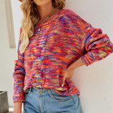 Women Round Neck Red Colourful Knit Pullover Sweater
