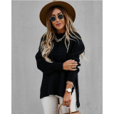 Women Oversized Puff Side Slit Loose Knitted Sweaters