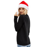 Women Christmas Santa Claus Embroidered Knitted Pullover Sweater Tops