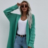 Women Pure Color Medium Length Hollowed Out Knit Cardigan