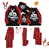 Christmas Family Matching Sleepwear Pajamas Merry Christmas Deer Top and Red Plaid Pant With Dog Cloth