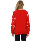 Women Ugly Christmas Sweaters Red Deer Snowflakes Pullover Loose Knitted Jumper Tops