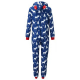 Christmas Family Matching Sleepwear Pajamas Dark Blue Deer Elk Tree Jumpsuit Sets