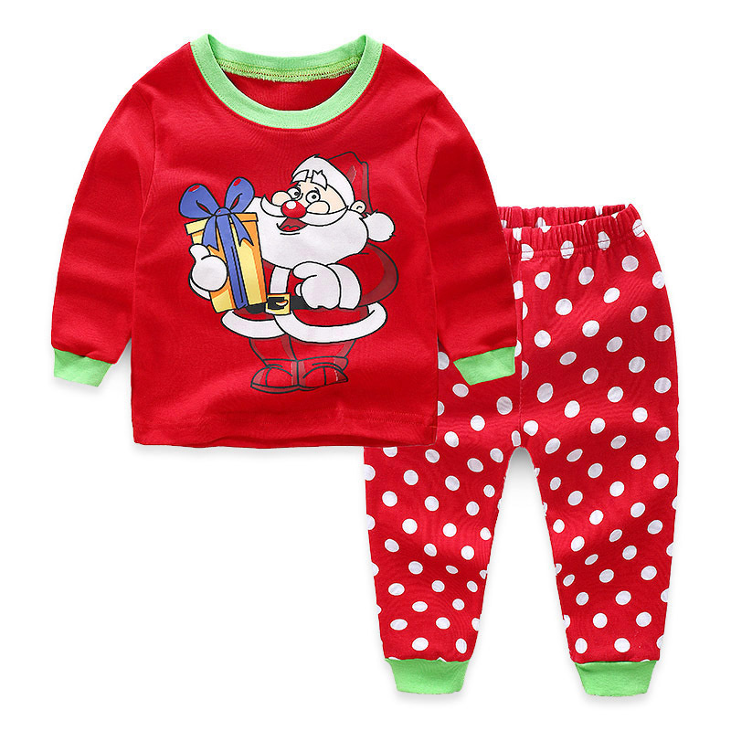 Toddler Kids Boys and Girls Christmas Pajamas Sets Santa Top And Polka Dot Pants