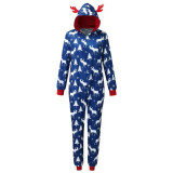 Christmas Family Matching Sleepwear Pajamas Dark Blue Deer Elk Tree Jumpsuit Onesies Sets