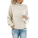Women Turtleneck Batwing Pullover Loose Chunky Knitted Jumper Sweaters Tops