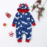 Christmas Family Matching Sleepwear Pajamas Dark Blue Deer Elk Tree Jumpsuit Onesies Sets