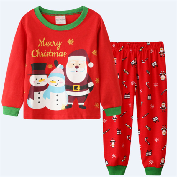 Toddler Kids Boys and Girls Christmas Pajamas Sets Red Santa Claus And Christmas Snowman Top And Pants