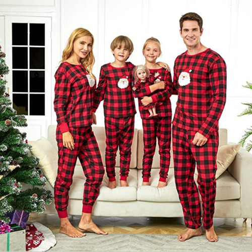 Christmas Family Matching Pajamas Christmas Santa Claus Top and Red Plaids Pant
