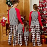 Christmas Family Matching Pajamas Christmas Slogan Beauty Clark Print Top and Red Plaids Pant