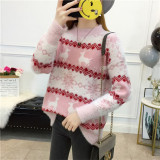 Women Ugly Christmas Sweaters Wave Line Deers Pullover Loose Knitted Sweaters Tops