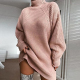 Women Turtleneck Oversized Sweaters Pullover Loose Chunky Knitted Jumper Sweaters Dress