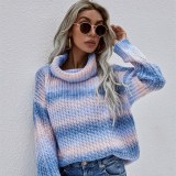 Women Commuter Striped Knit Turtleneck Pullover Knit Rainbow Sweater