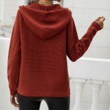 Women Button Up V Neck Pullover Hooded Knit Sweater