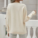 Women OL Commuter Knitted Cuff Buttons Solid Color Pullover