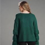 Women Tassel OL Commuter Solid Color Sweater