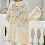 Women Pure Color Cardigan Flared Sleeve Knitted Sweater