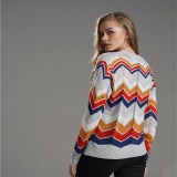 Women Color Matching Striped Pullover Sweater