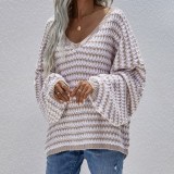 Women Casual V Neck Loose Off Shoulder Sweater