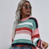Women Rainbow Stitching Sweater Pullover Loose Sweater
