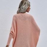 Women Knit Hollow Out Loose Mid Length Cardigan