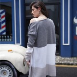 Women OL Commuter Stitching Striped Knitted Cardigan Long Loose Sweater