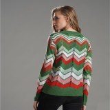 Women Color Matching Striped Pullover Sweater