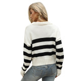 Women V NeckStriped Knitted Pullover Sweater Tops