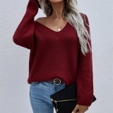Women Pure Color Single Breasted Knitted Pullover Sweater