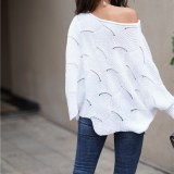 Women Loose Solid Color Pullover OL Knitted Round Neck Sweater