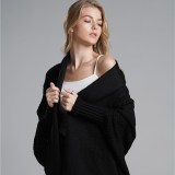 Women Bat Sleeve Long Knit Cardigan Sweater