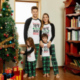 Christmas Family Matching Sleepwear Pajamas Sets White Printing Letter Top and Green Plaid Pants