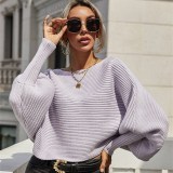 Women Loose Off Shoulder Solid Color Sweater Commuter Sweater