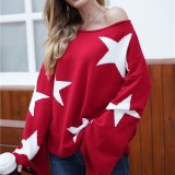 Women Five-Pointed Star Sweater Geometric Pullover Loose Sweater