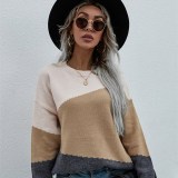 Women Knitted Loose OL Commuter Round Neck Striped Sweater Women