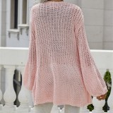 Women Pure Color Cardigan Flared Sleeve Knitted Sweater
