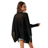 Women Crew Neck Bat Sleeve Hollowed Out Pullover Sweater