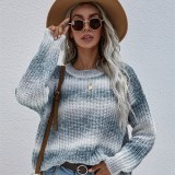 Women Pullover Striped Round Neck Sweater Loose Rainbow Sweater