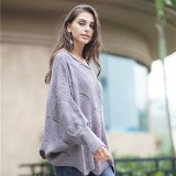 Women Loose Solid Color Pullover OL Knitted Round Neck Sweater