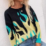 Women Knitted Mid-Length Round Neck Pullover Sweater