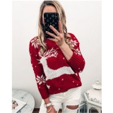 Women Ugly Christmas Deer Elk Snowflake Knitted Pullover Sweater Tops