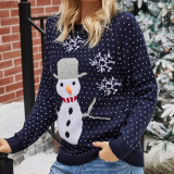 Women Christmas Snowman Snowflake Hearts knitted Pullover Sweater