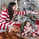 Christmas Family Matching Pajamas Sleepwear Sets Christmas Red Stripes Top and Pants