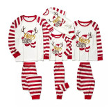 Christmas Family Matching Sleepwear Pajamas Christmas Hat Antler Slogan Tops And Stripe Pants