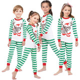 Christmas Family Matching Sleepwear Pajamas Christmas Hat Antler Slogan Tops And Stripe Pants