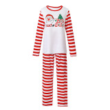 Christmas Family Matching Pajamas Merry Christmas Santa Tree Top and Red Stripes Pants