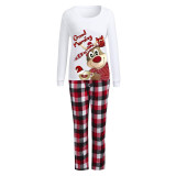Christmas Family Matching Pajamas Good Morning Cute Deer Top and Red Plaids Pant