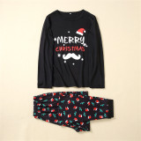 Christmas Family Matching Pajamas Merry Christmas Black Top and Red Christmas Hats Pants